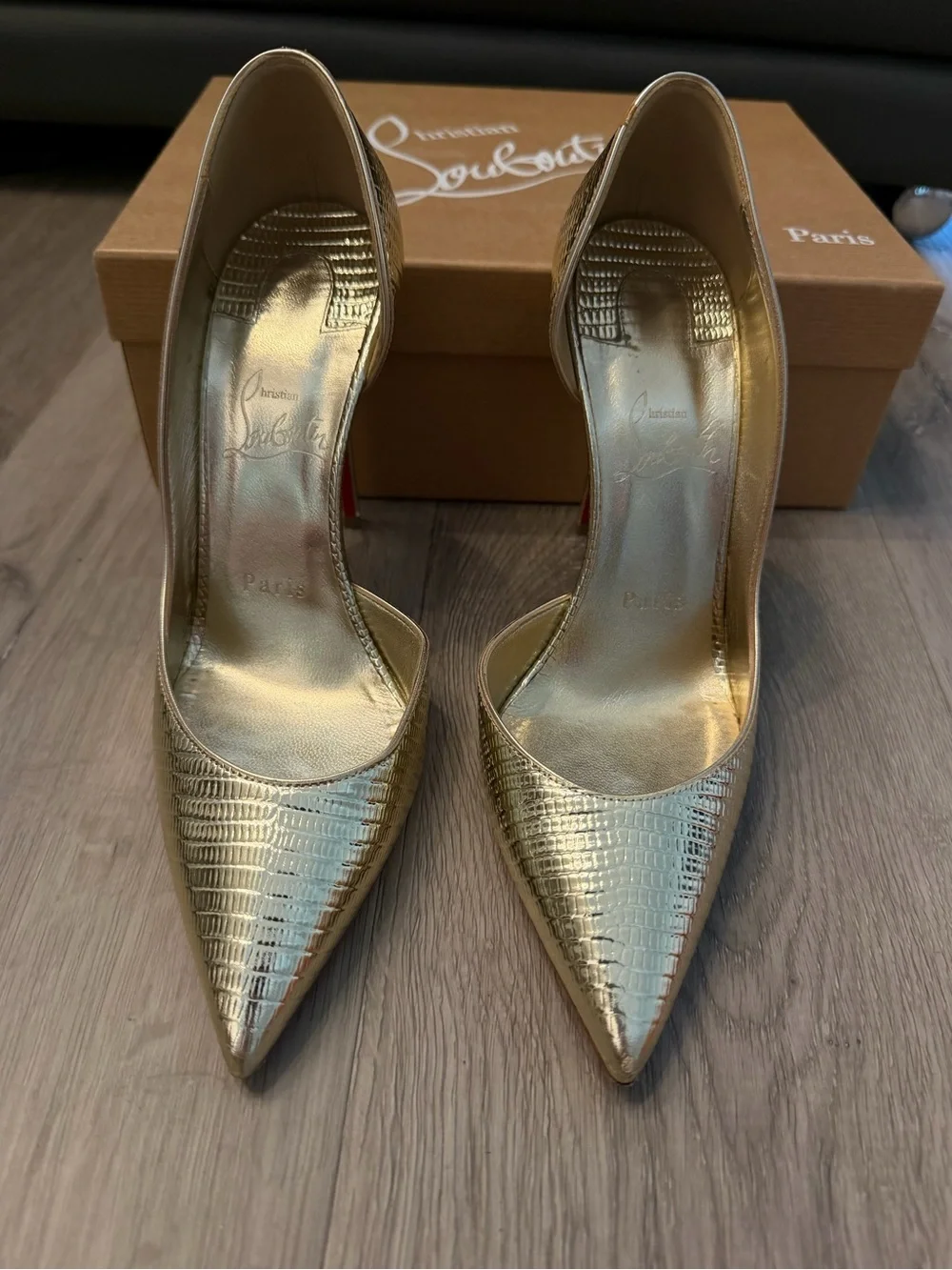 Christian Louboutin Lizzy Metallic Gold Pointed-Toe Stiletto Pumps